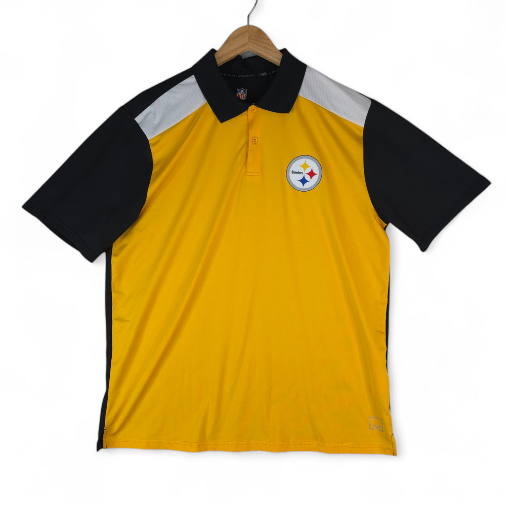 Pittsburgh Steelers Polo Mens L MSX Michael Strahan Color Block Performance NFL
